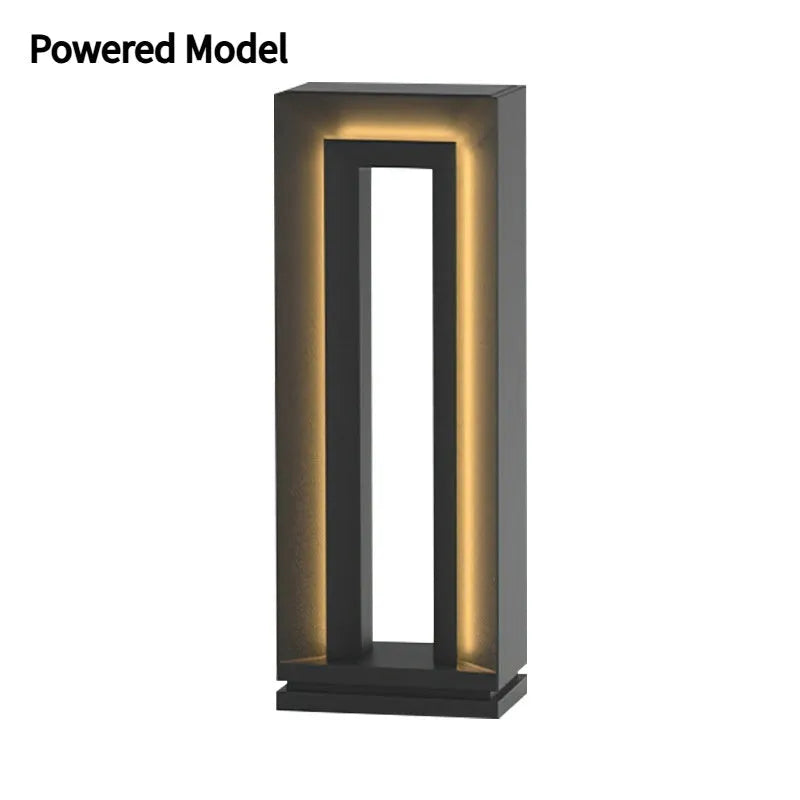 Square stainless steel outdoor garden lamp with geometric design and solar panel