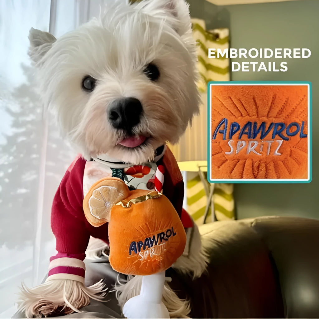 Yellow cup-shaped plush dog toy with squeaker measuring 7cm
