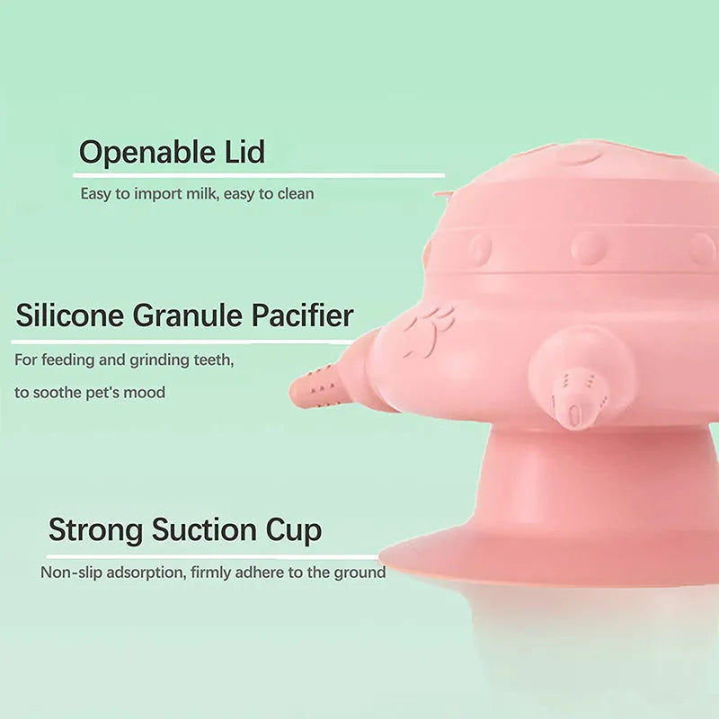Pink silicone pet nursing device with bionic breast design and four nursing pacifiers