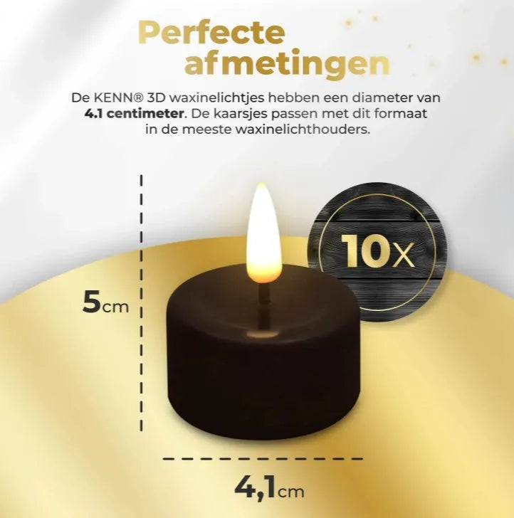 Four black LED tealight candles showing realistic flickering flame effect
