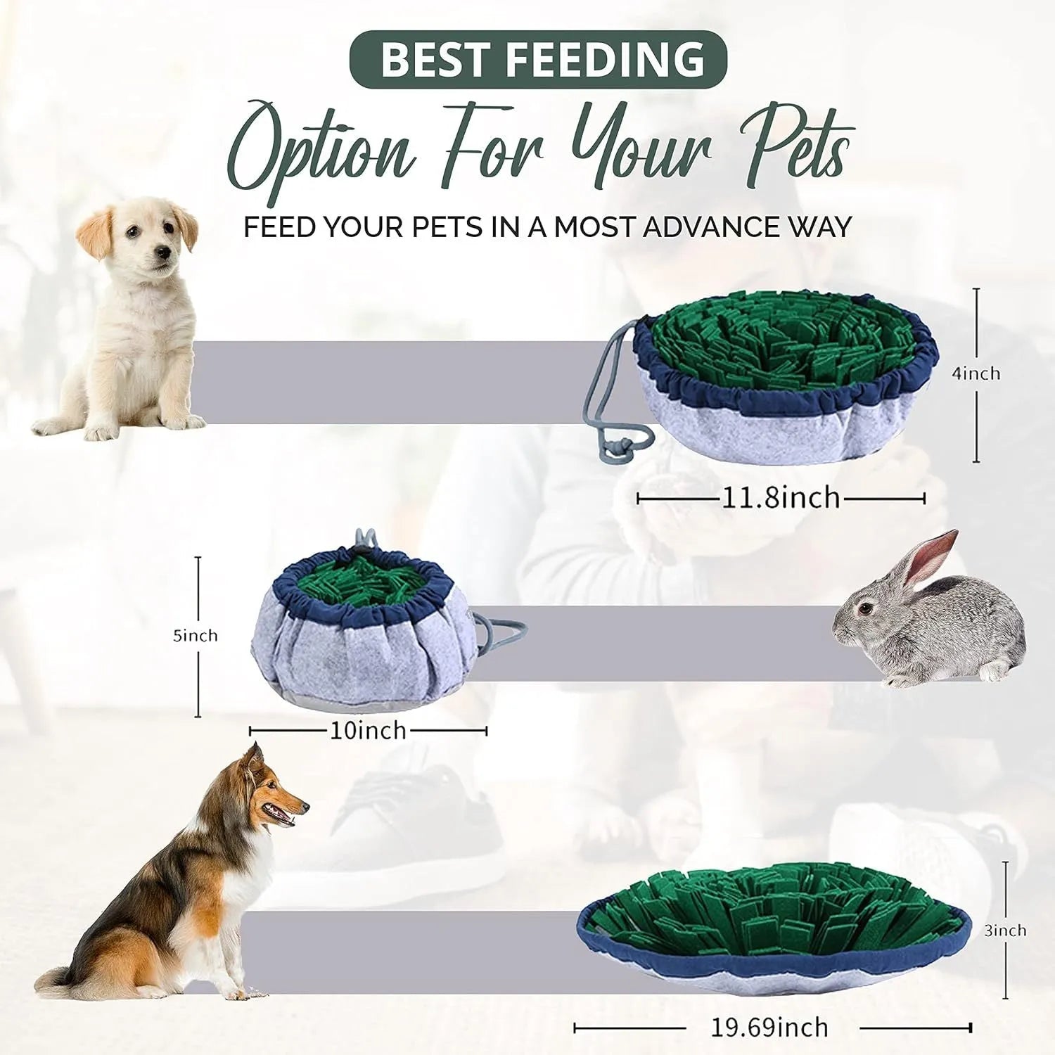 Blue adjustable snuffle mat for dogs with removable insert and fleece fabric strips