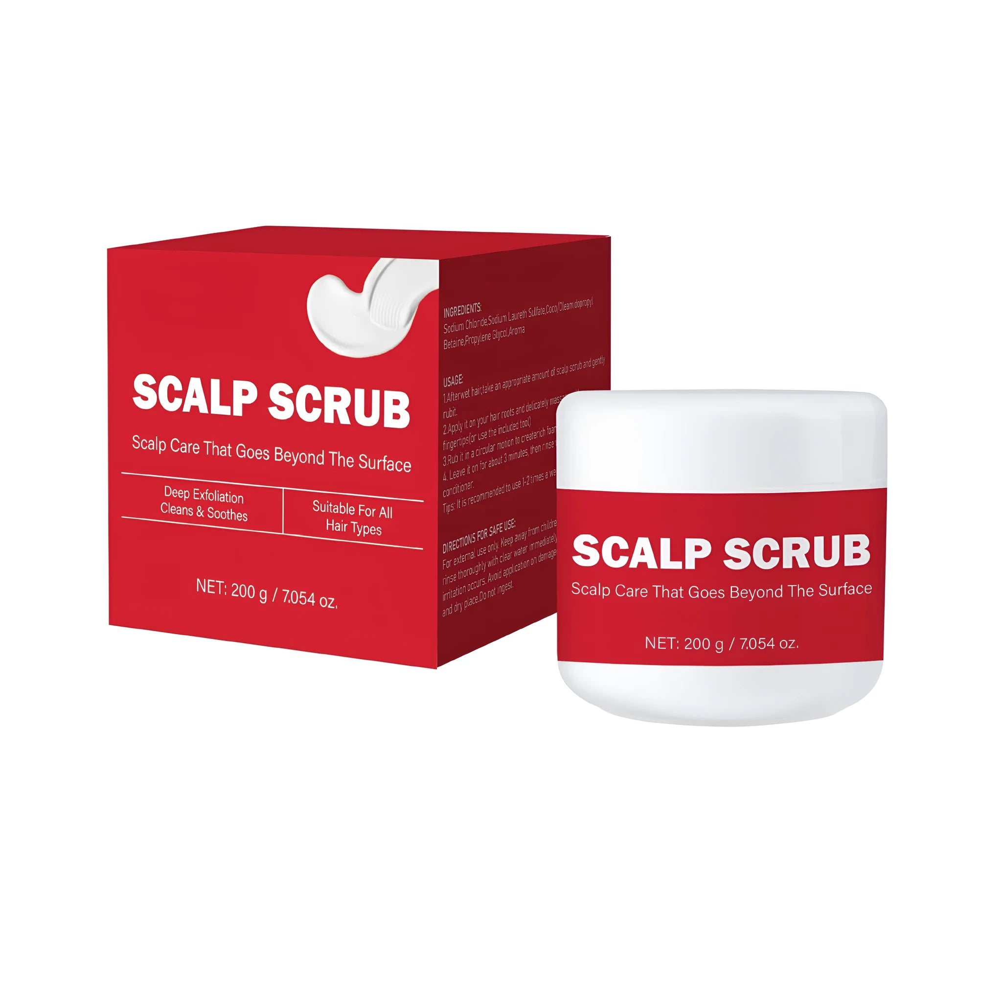 Bottle of exfoliating anti-itch anti-dandruff shampoo for scalp and face, 200g net content.