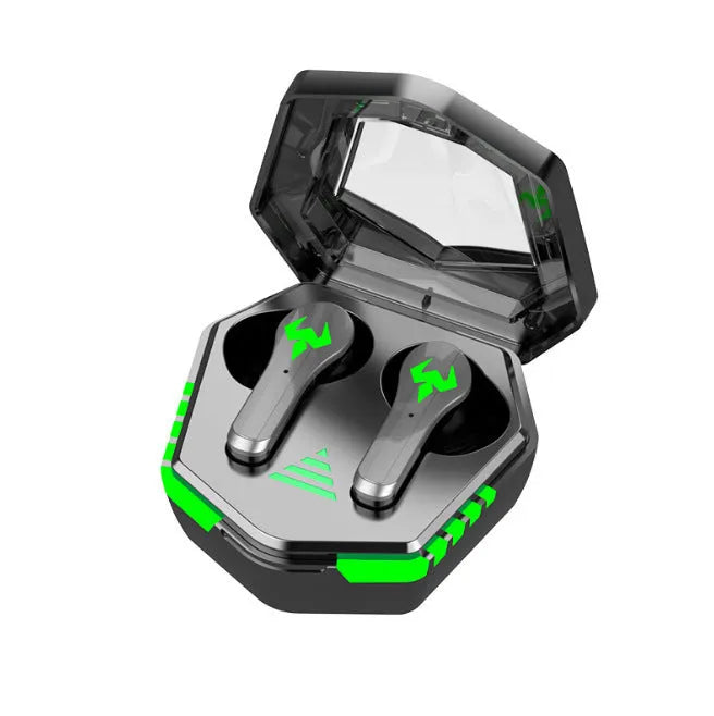 Black N35 wireless in-ear Bluetooth gaming headset with charging case
