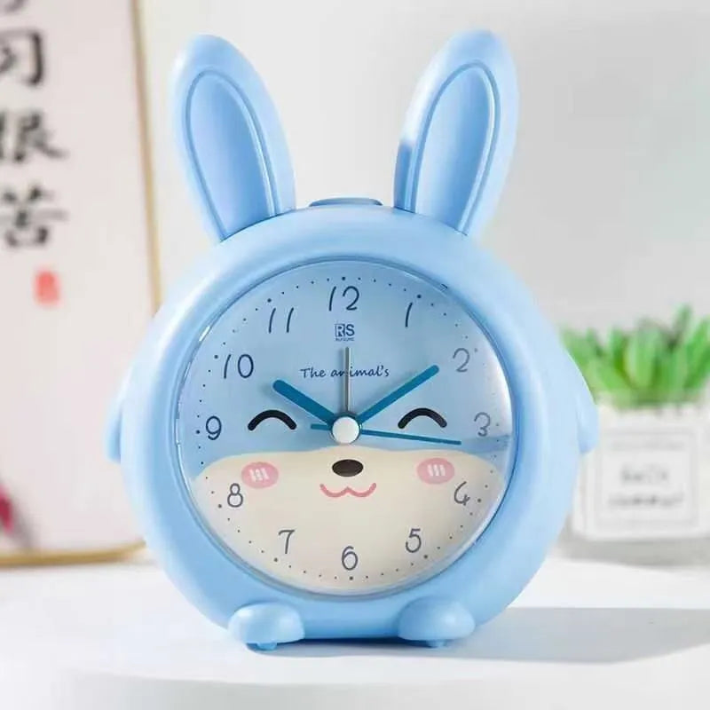 Children's cartoon alarm clock with mute function, night light, and 6.5cm thickness in blue or pink colour
