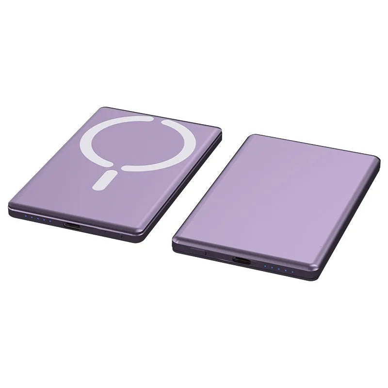Ultra-thin magnetic power bank with alloy shell in black, dark gray, silver or violet colours