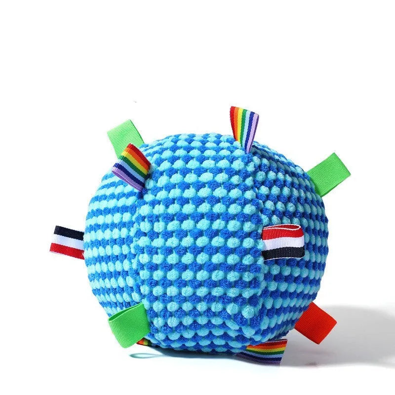 Blue pineapple lattice dog vocal ball toy with rolling ring design measuring 17cm in diameter