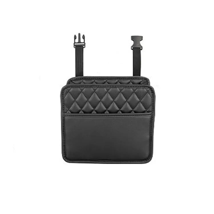Leather car hanging storage bag organiser measuring 25x25x8cm in black, pink, green, or white