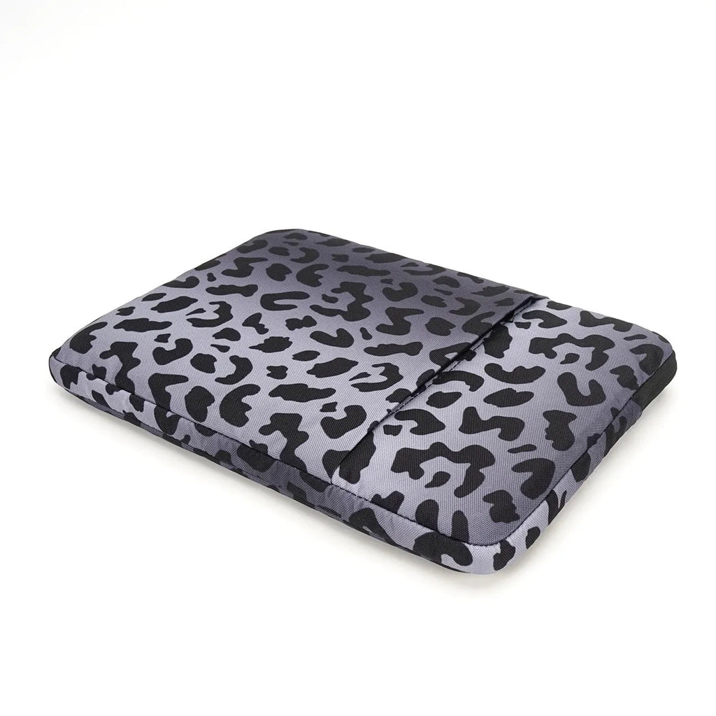 Leopard print laptop sleeve with flannel interior for 13-inch to 16-inch device protection