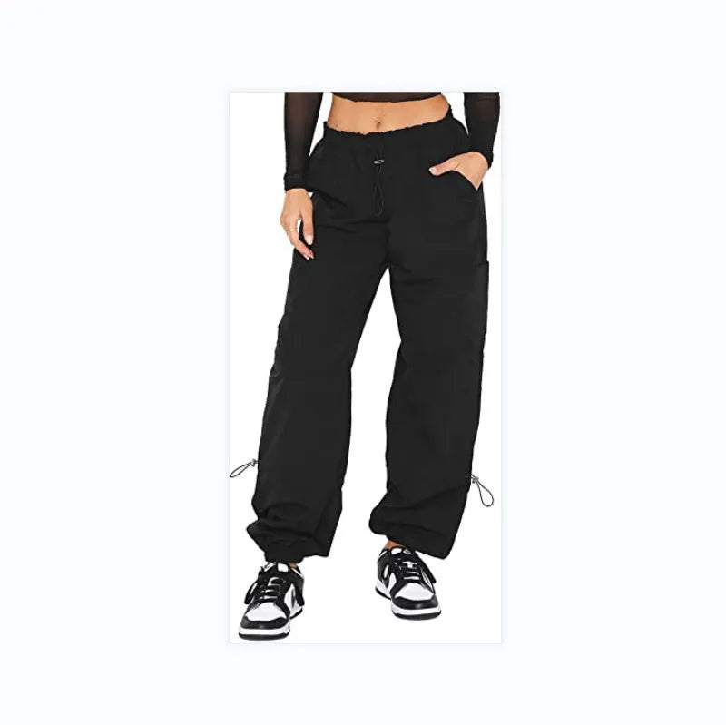Straight leg multi-bag cargo casual pants in polyester fabric showing loose fit design