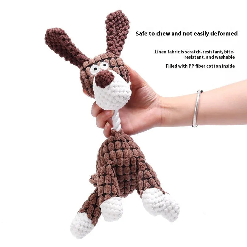 Plush bite-resistant dog toy in blue elephant style for puppies and chewers.