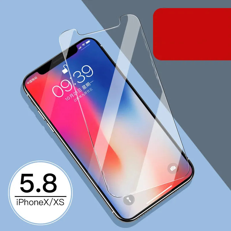 Apple iPhone tempered glass screen protector film for front and rear protection.