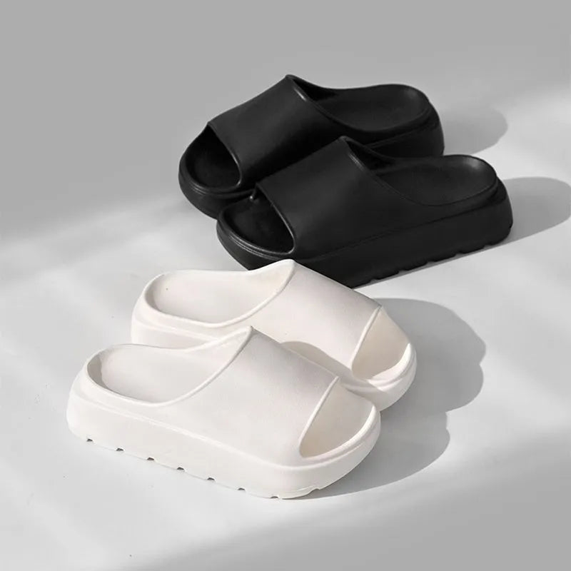 Women's thick sole beach slippers with fish mouth design in beige, black, khaki or rose red colours