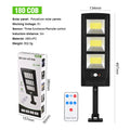 Plastic solar-powered street light unit with remote control for outdoor use.