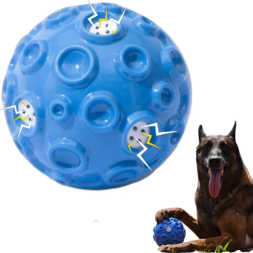 Colourful rubber dog toy ball with textured surface for chewing and teeth cleaning