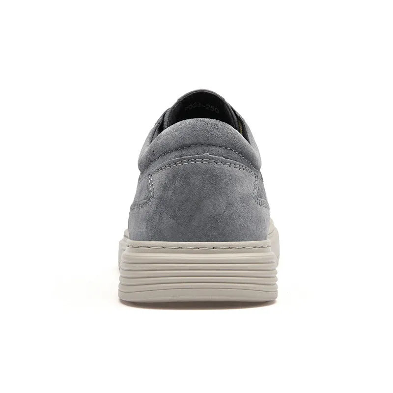 Men's grey and sand coloured casual leather skate shoes with pigskin upper and rubber sole