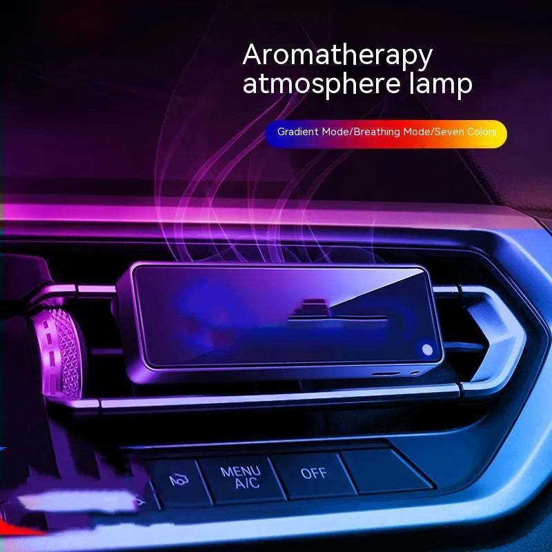 Black car air vent perfume diffuser with LED ambience light for odour removal and decoration