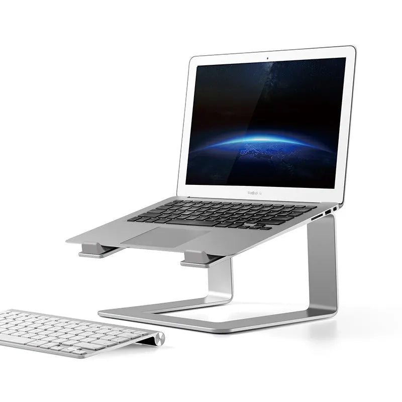 Aluminium alloy laptop stand in black colour on desktop