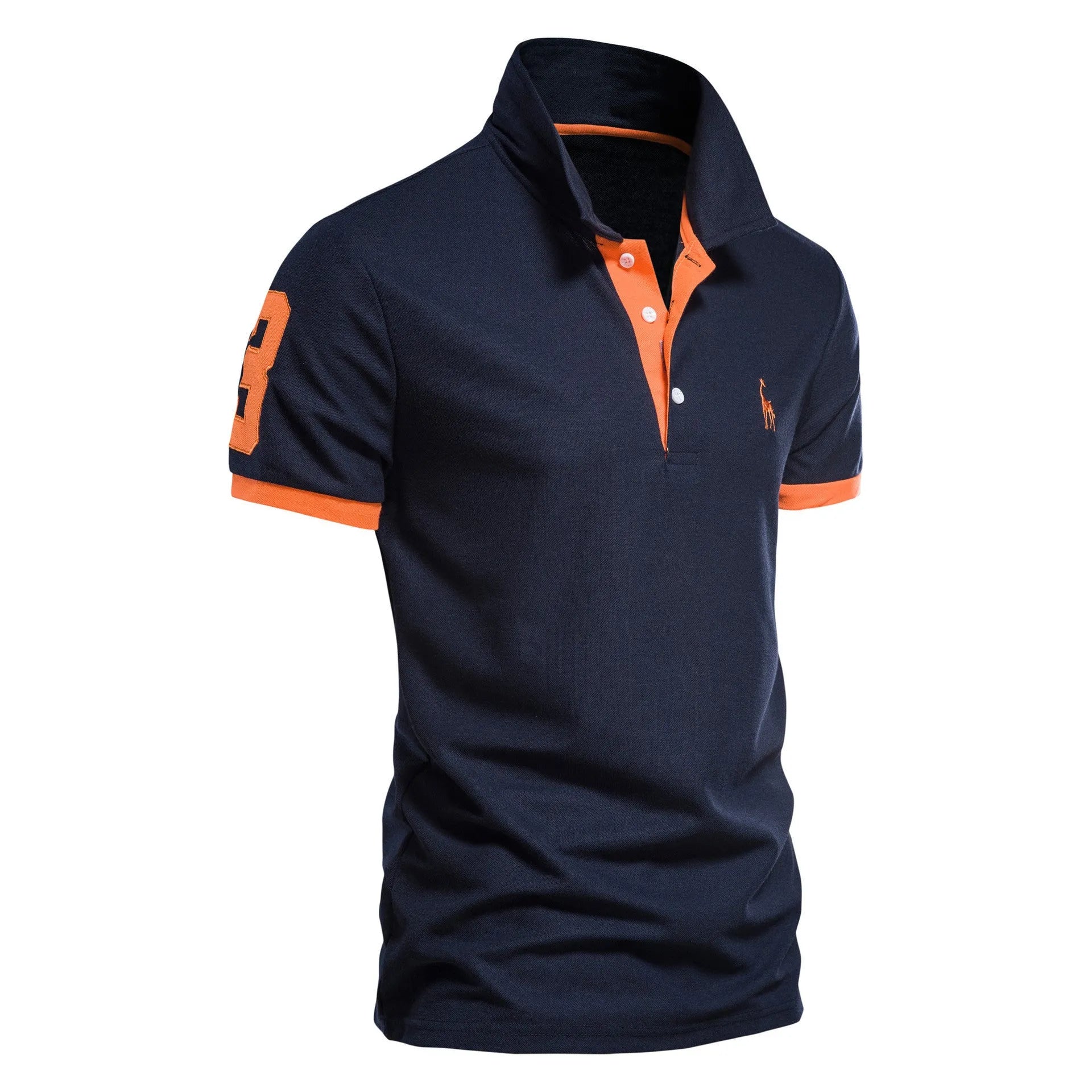 Men's slim fit cotton blend T-shirt with a deer embroidery on the chest, shown in a choice of colours.
