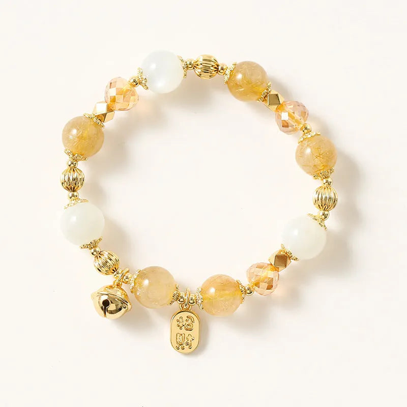 Gold electroplated rutilated quartz bracelet with Korean style design and crystal materials