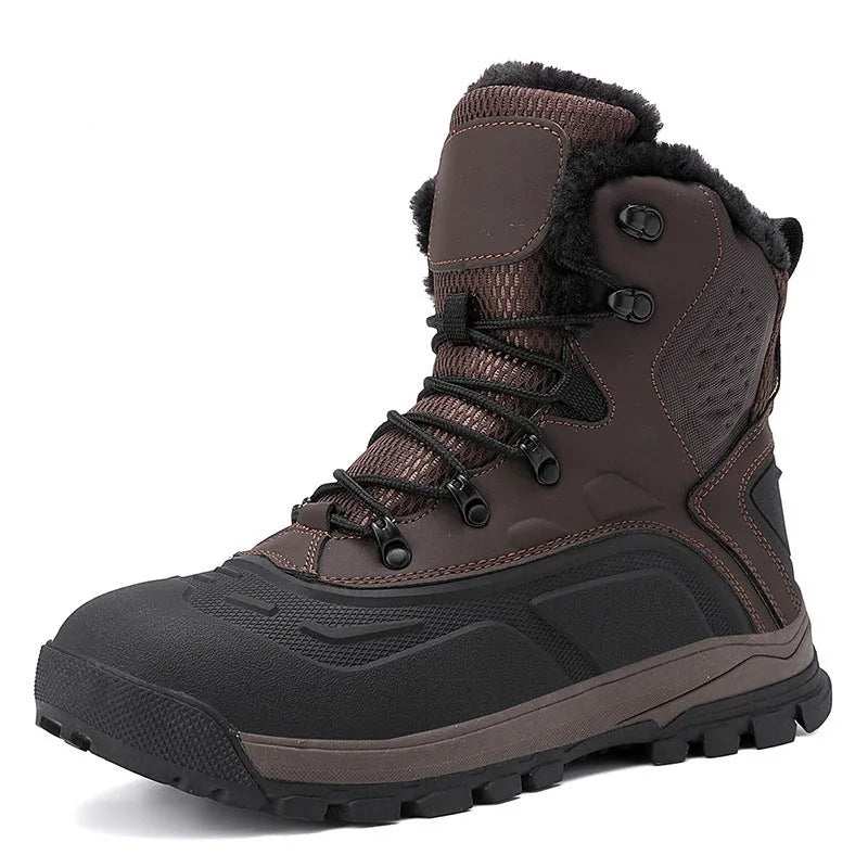 Men's black fleece-lined high-top winter boot with lace-up front and tall crown on a ribbed TPR sole.