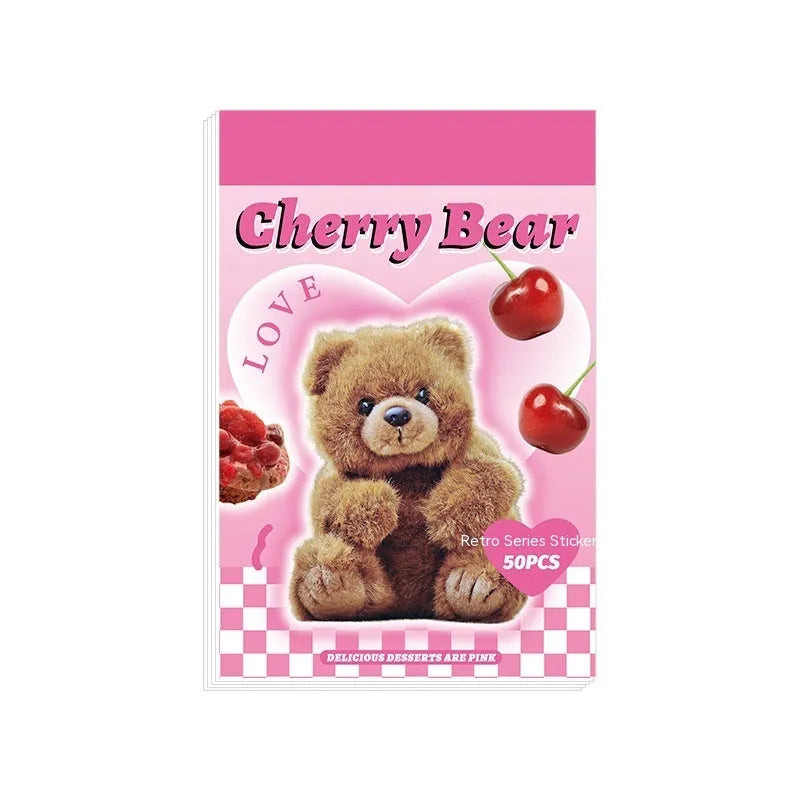 American retro cartoon style sticker book with multicoloured 4x6cm adhesive sheets.