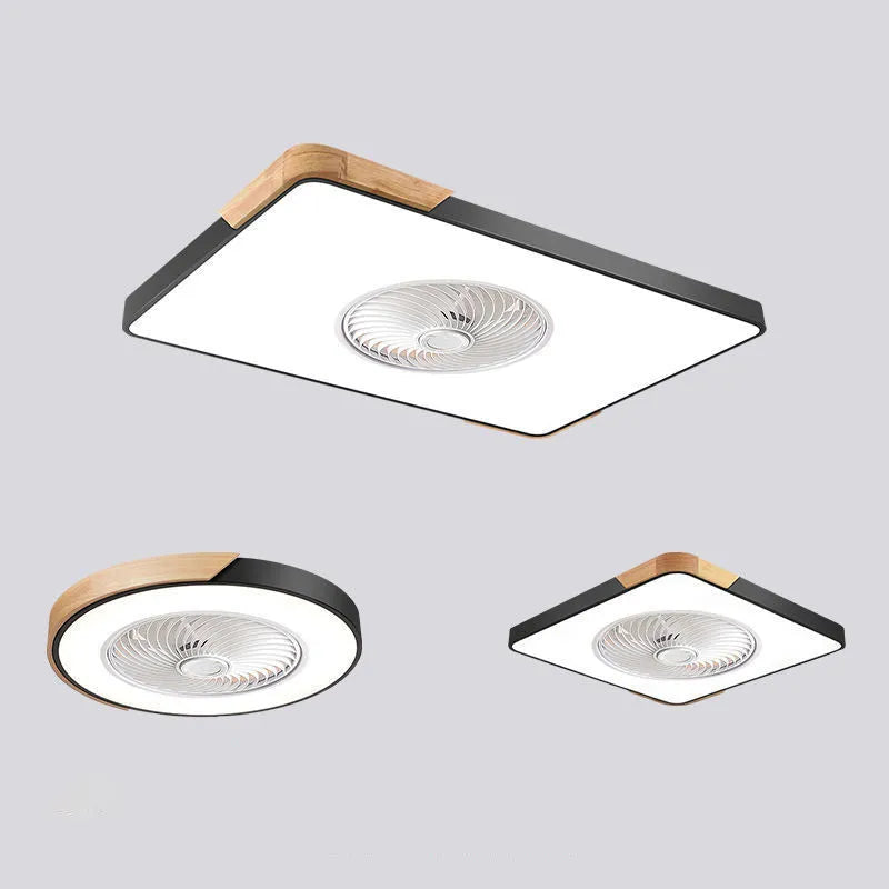 Nordic solid wood ceiling fan light with PVC shade in rectangular, round, or square options