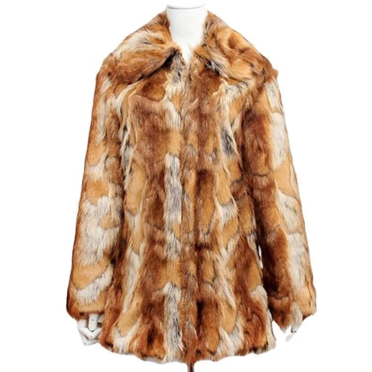 Women's slim fit faux fur leather jacket with tiger pattern print and long sleeves