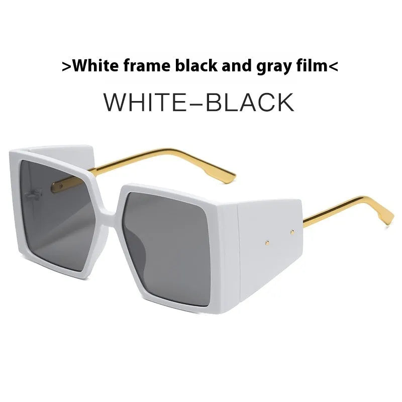 Large square frame sunglasses shown in black with grey lens, one of seven available colour variations.