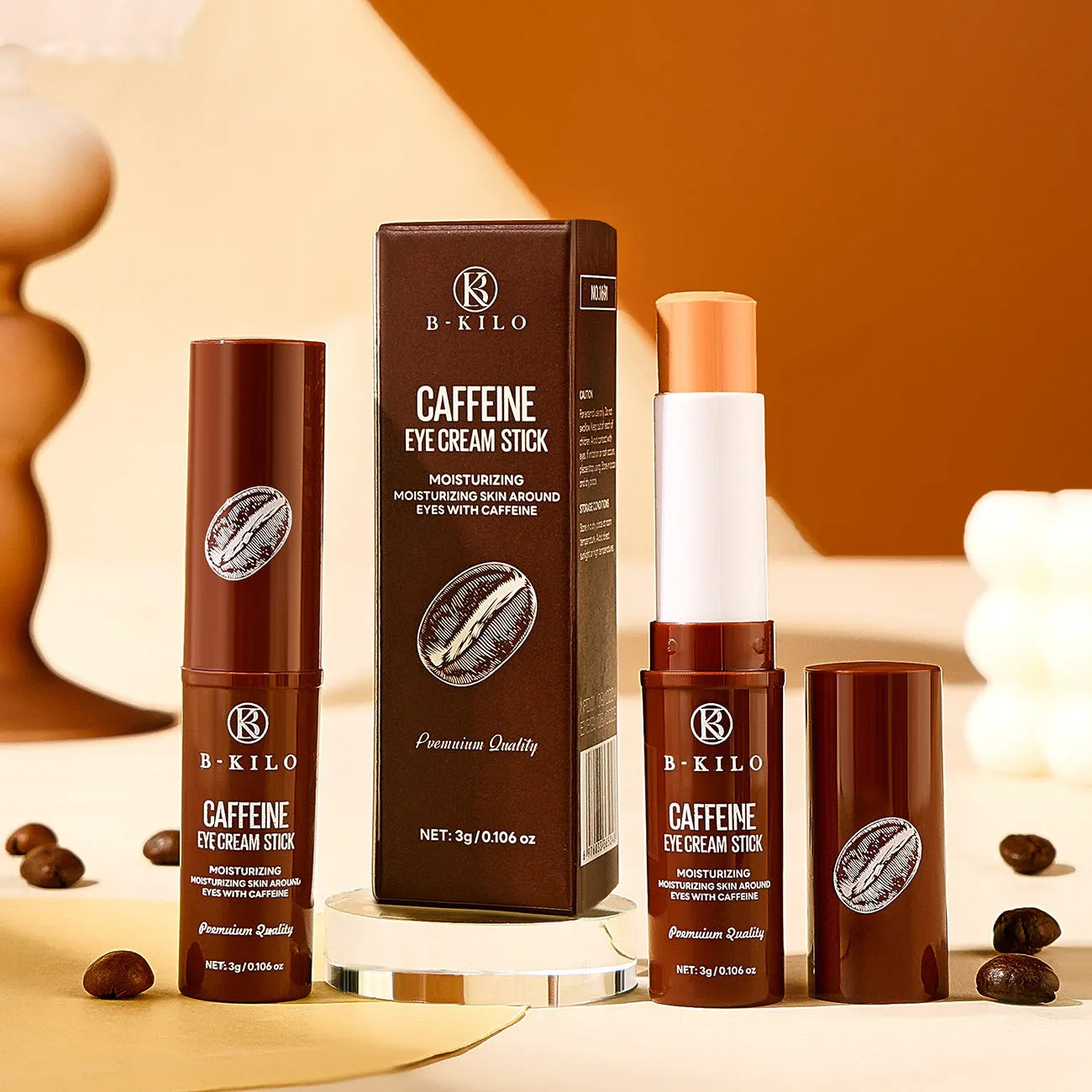 Caffeine eye cream stick in twist-up tube for dark circles and fine lines, 3g size