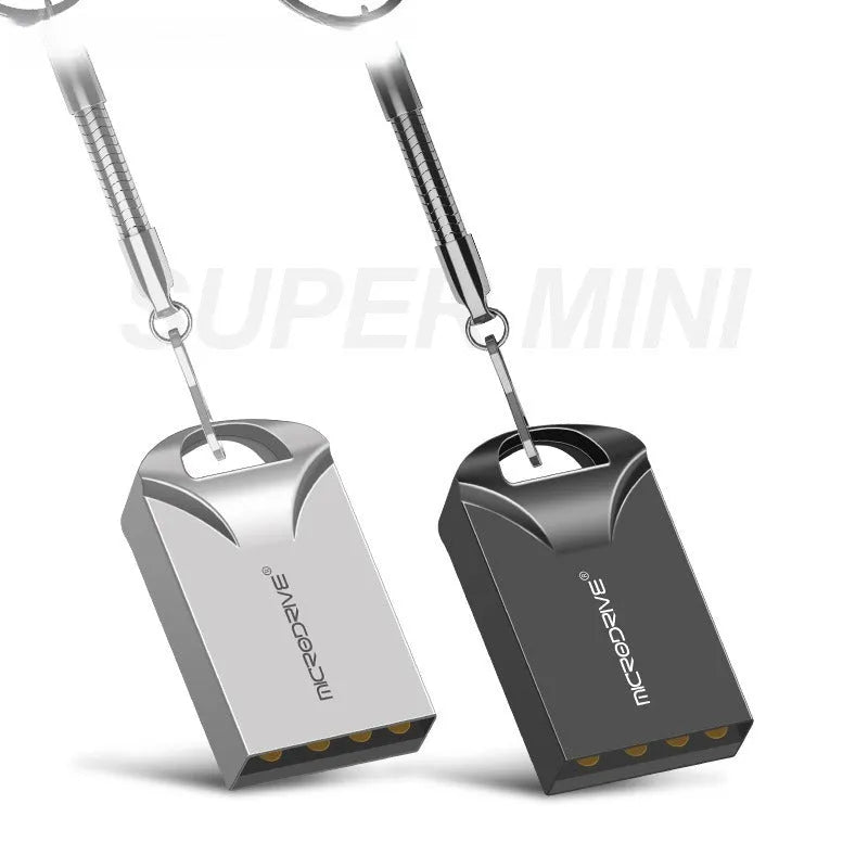 Small black or silver metal USB flash drive showing compact size and USB connector