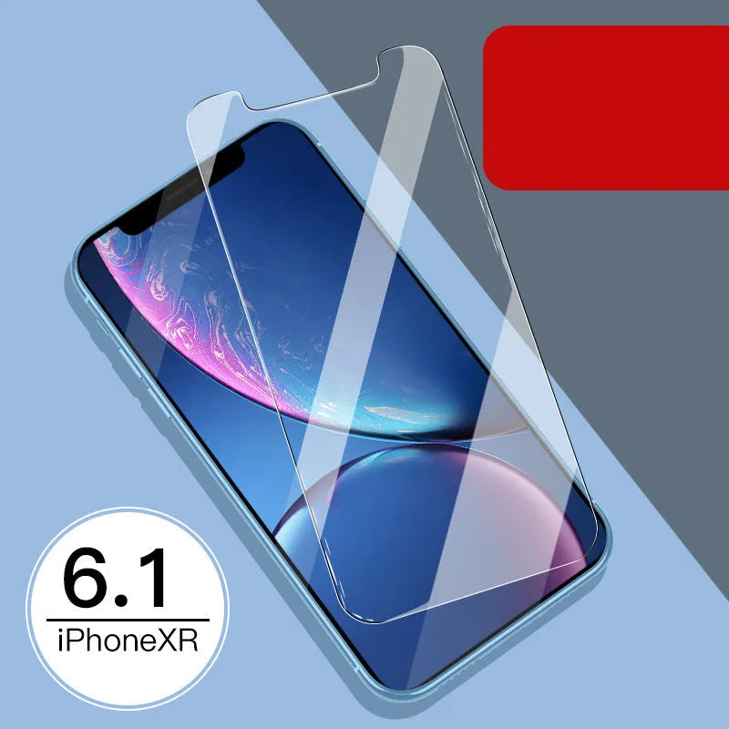 Apple iPhone tempered glass screen protector film for front and rear protection.