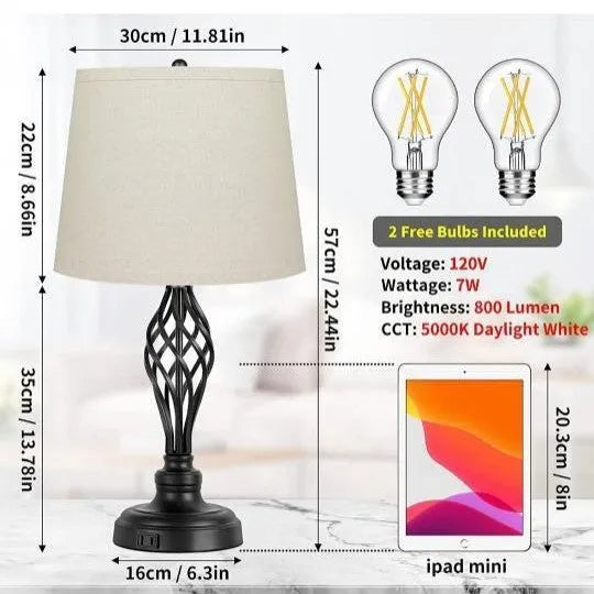 Touch sensor dimmable bedside table lamp with USB charging socket in European style alloy construction