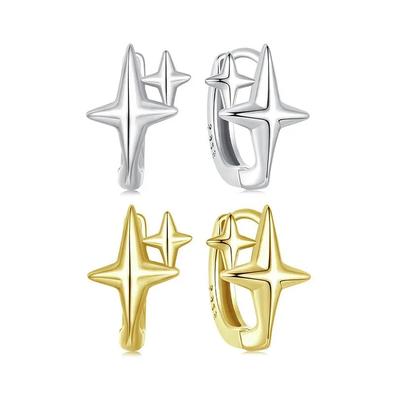 Sterling silver minimalist star ear clip accessories with oxidised finish on ear