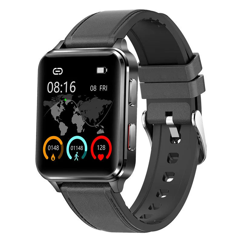Multi-sport smart watch with 1.70-inch tempered glass screen and silicone wristband showing heart rate display