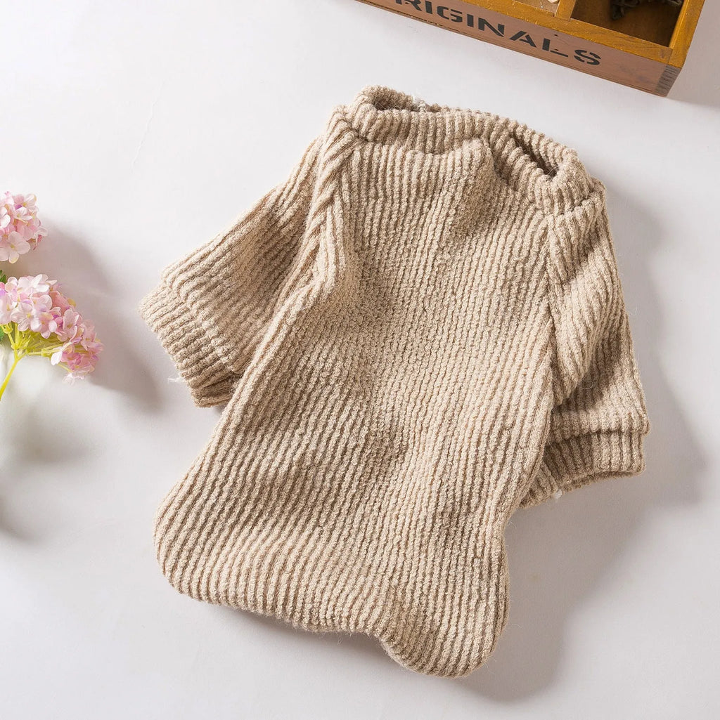 Brown knit sweater pullover for small breed dogs on a white background