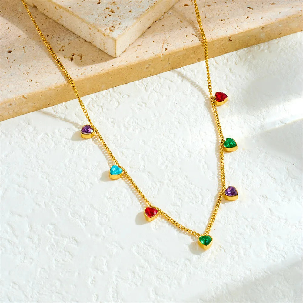Women's gold-plated heart necklace on stainless steel chain with adjustable length