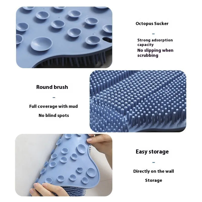 Silicone bath massage cushion mat measuring 31x32cm in blue colour with textured surface for foot scrubbing