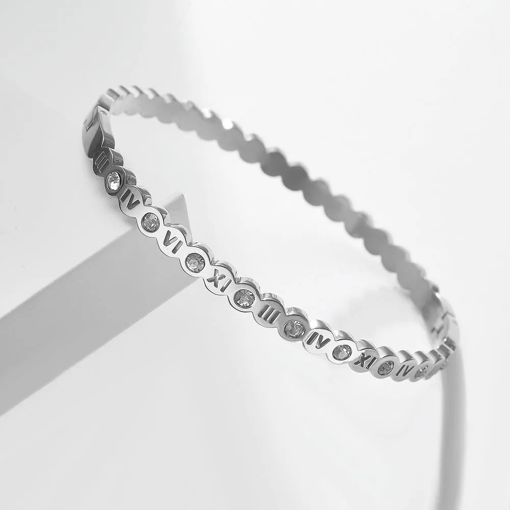 Korean style titanium steel bracelet with numeric design in gold finish