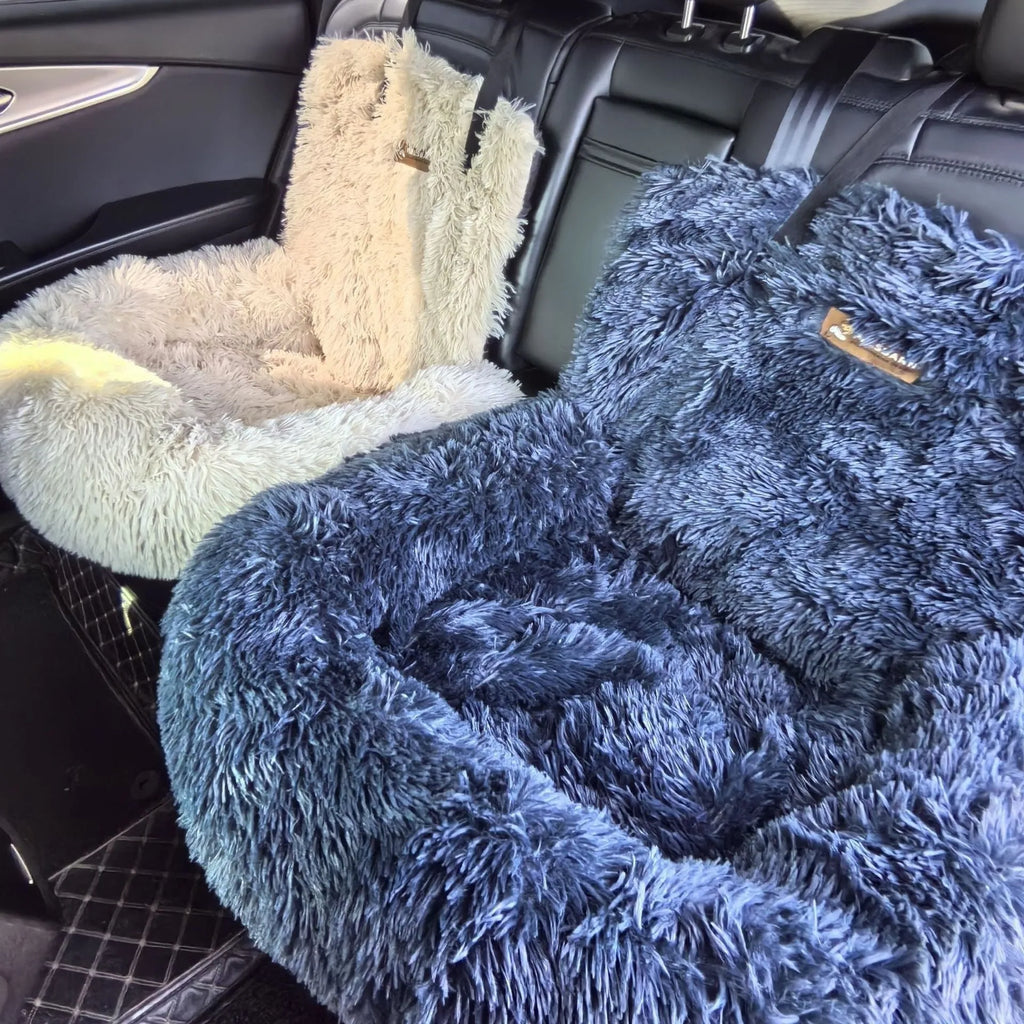 Beige thermal-thickened cloth pet mat placed on a car seat.