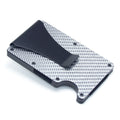 Carbon fibre and aluminium card wallet with geometric design holding multiple cards