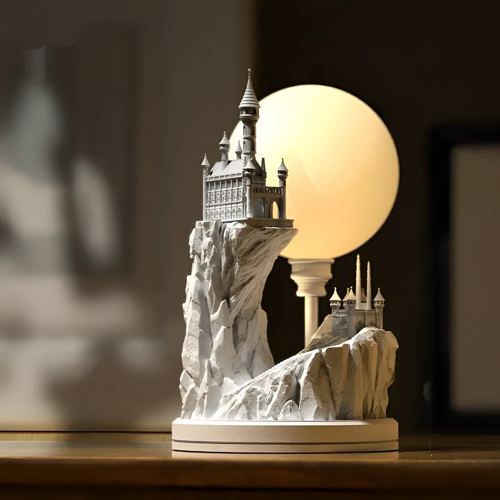 White composite gypsum table lamp with night light function on bedside table
