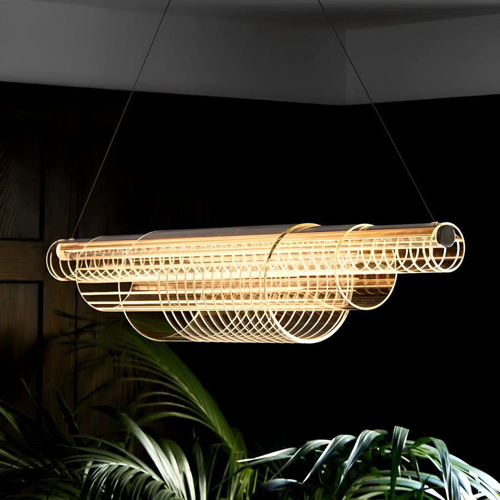 Modern glass pendant lamp with iron body in three length options