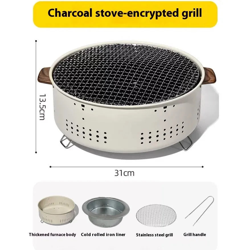 Indoor portable carbon tea cooking stove with charcoal unit and grill rack disk