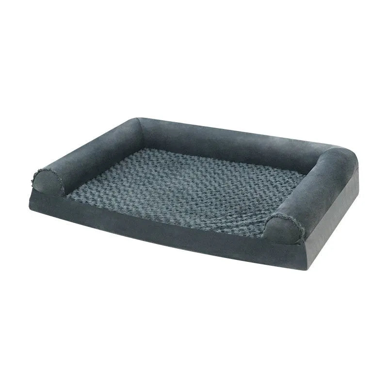 Grey cloth dog kennel with a removable roof, shown in three sizes for medium to large breeds.