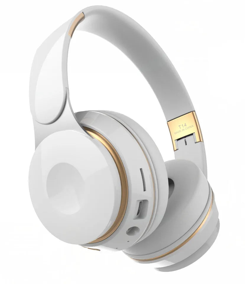 Foldable wireless Bluetooth headset shown in multiple colour options including black, white, green, blue, and pink