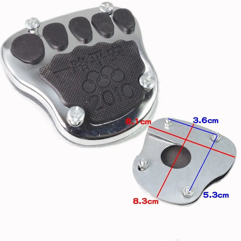 Metal motorcycle brake pedal skid plate replacement part in three style variants