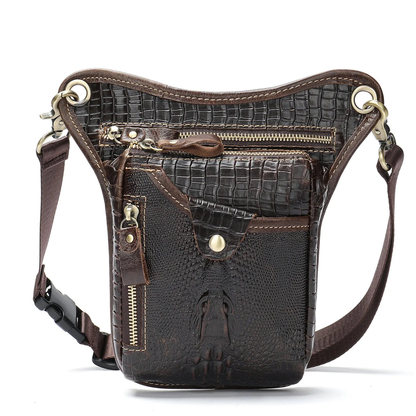 Genuine crazy horse leather satchel bag with retro design and shoulder strap