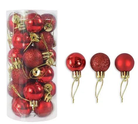 3cm diameter Christmas ball decorations in multiple colours including gold, red and silver