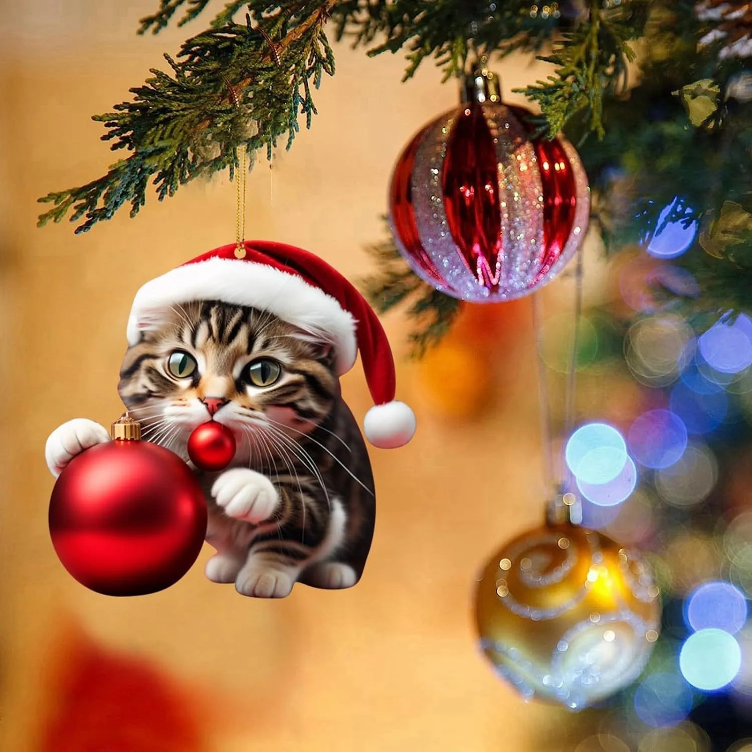 Christmas cartoon kitty car hanging ornament in acrylic with colourful design options