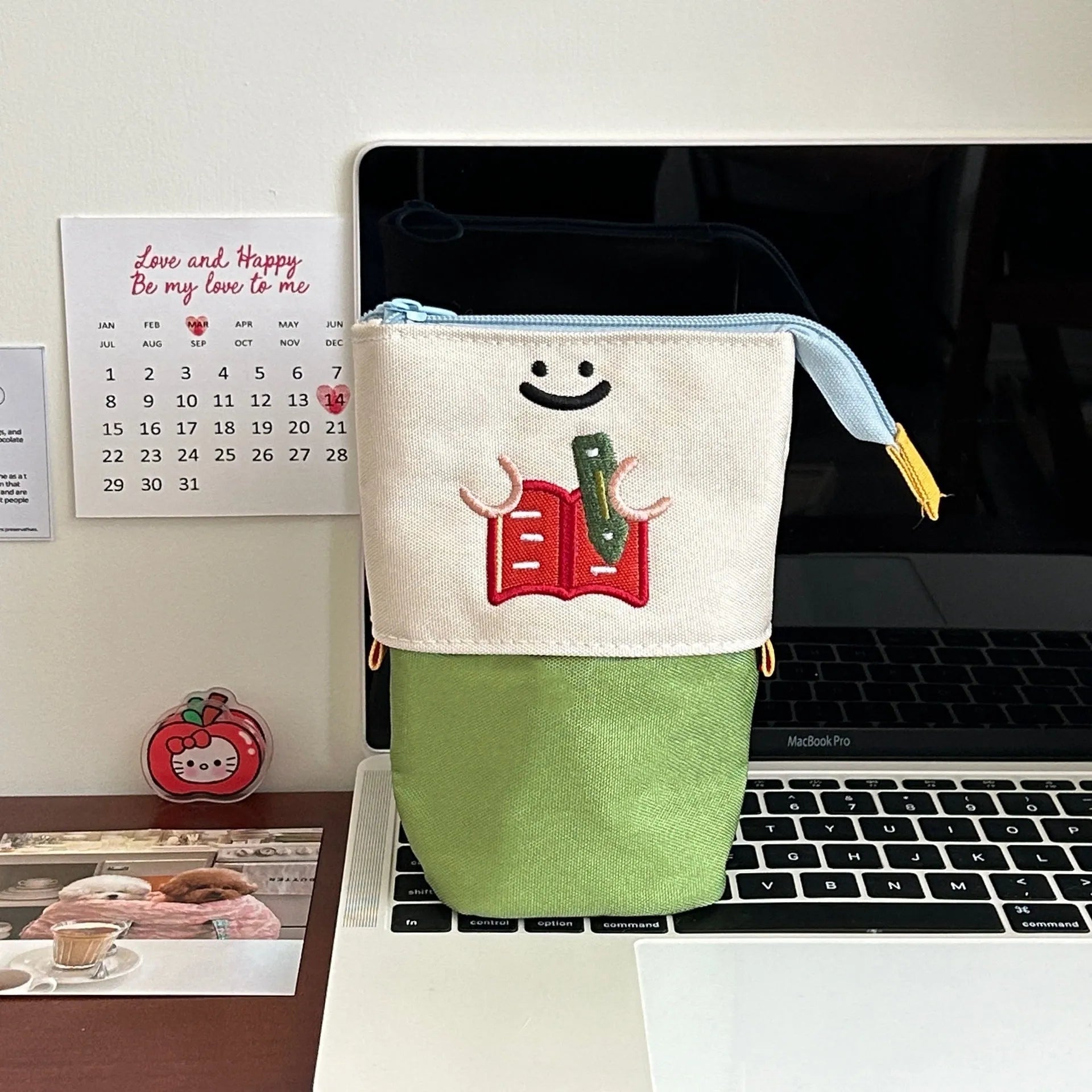 Korean style cartoon collapsible pencil case in Oxford fabric measuring 17cm by 14cm